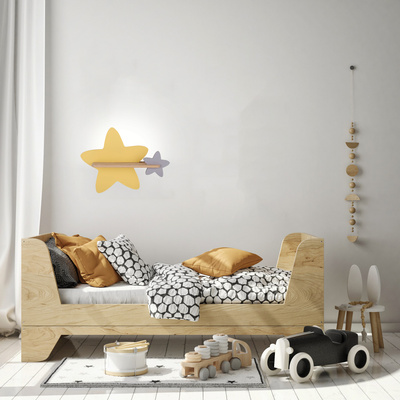 Kinkiet Star do pokoju dziecięcego gwiazdka z półką LED 5W drewno żółty