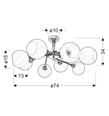 Lampa sufitowa Raul ze szklanymi kloszami regulowana 8-punktowa do salonu