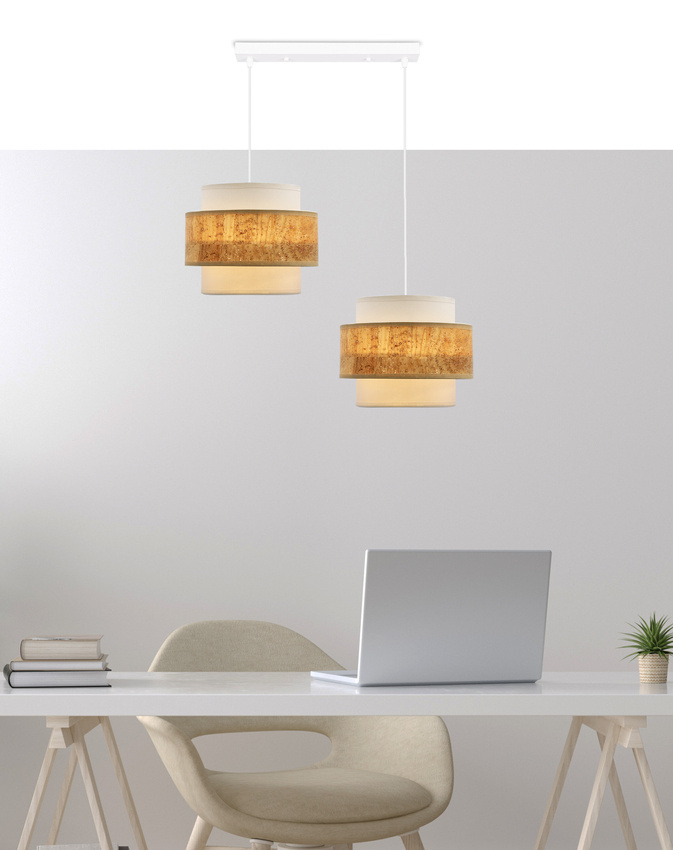 Lampa wisząca z abażurami Cork biała podwójna do jadalni nad stół