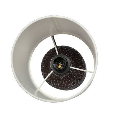 Lampka nocna Iner brązowa ceramiczna z abażurem klasyczna E14