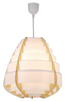 Lampa wisząca NAGOJA w stylu Japandi – biało-beżowy klosz z tworzywa i drewna – skandynawska lampa do salonu E27
