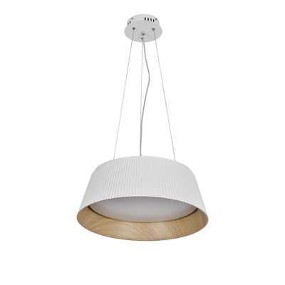 Lampa wisząca Umbria biało‑drewniana do salonu LED z kloszem 24W