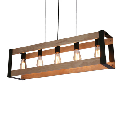 Lampa wisząca Varna nad stół czarna drewniana 5-punktowa loft E27