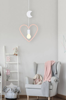 Lampa wisząca dziecięca Single serce z księżycem różowo-biała LED 3000K MDF