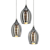 Lampa wisząca Marina szklana potrójna z lustrzanymi kloszami do salonu