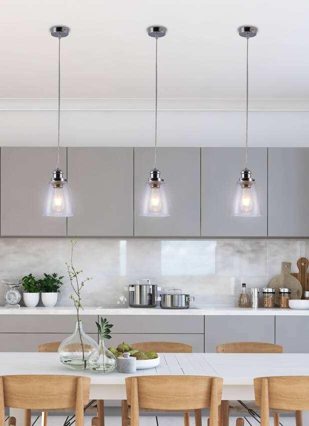 Lampa wisząca Voice szklany klosz chromowa pojedyncza do kuchni E27