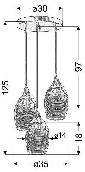 Lampa wisząca Marina szklana potrójna z lustrzanymi kloszami do salonu