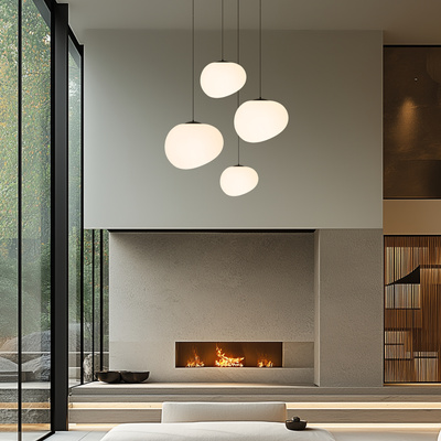 Lampa wisząca STONES 20 cm w stylu Japandi - z białym akrylowym kloszem inspirowanym kamieniem - minimalistyczne oświetlenie sufitowe do salonu E27