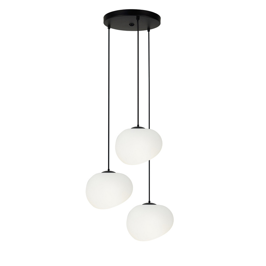 Lampa wisząca STONES w stylu Japandi - okrągła podstawa z akrylowymi kloszami 20 cm w kształcie kamienia - nowoczesne oświetlenie salonu 3x E27