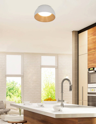 Plafon LED Liguria okrągły 35 cm 4000K biało‑drewniany