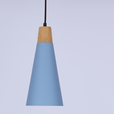Lampa wisząca Faro niebieska metalowa z drewnem pojedyncza do kuchni E27
