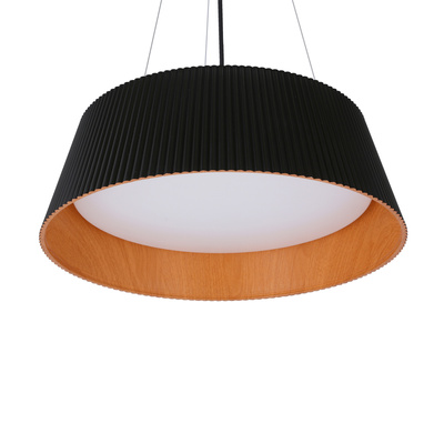 Lampa wisząca Umbria do salonu czarno-drewniana z kloszem LED 24W