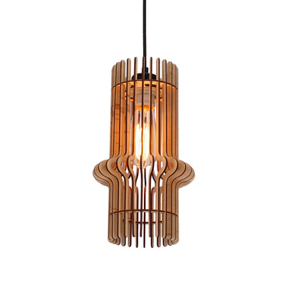 Lampa wisząca Eco pojedyncza z abażurem drewnianym do salonu 1xE27 srebrna