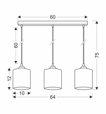 Lampa wisząca Serena szklana potrójna na belce do jadalni E27 czarno złota
