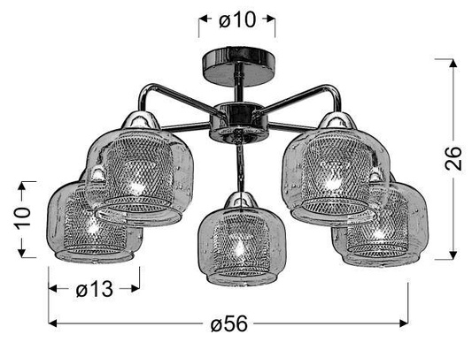 Lampa sufitowa Ray ze szklanymi kloszami 5-punktowa do salonu