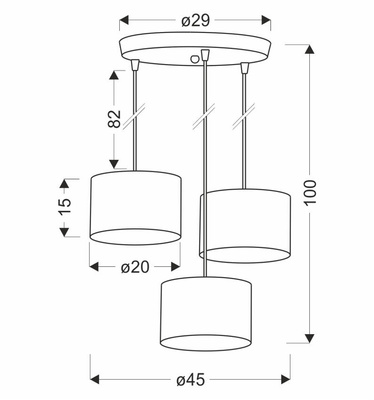 Lampa wisząca z abażurami Pandy nowoczesna potrójna szaro złota