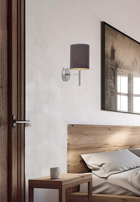 Kinkiet Yan z abażurem tkaninowym srebrny do salonu E14 1x40W
