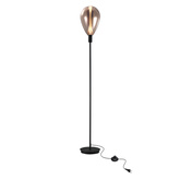 Lampa podłogowa Denso szklany klosz miedziany czarna metalowa do salonu