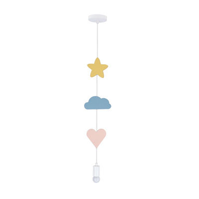 Lampa wisząca dziecięca Heart drewniana gwiazdka chmurka serce różowo-niebieska E27