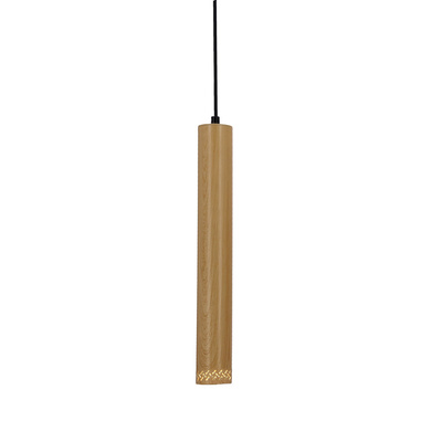Lampa wisząca tuba Tubo czarno-drewniana pojedyncza GU10 regulowana wysokość
