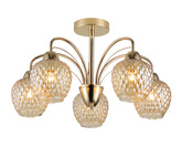 Lampa wisząca Tobias szklana 5-punktowa z bursztynowym kloszem złota