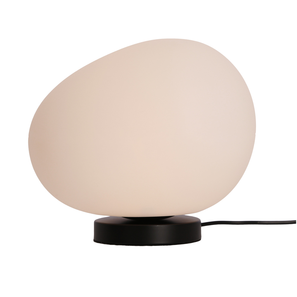 Lampa stołowa STONES minimalistyczna – biały akrylowy klosz 30 cm w kształcie kamienia – skandynawska lampka na stolik nocny E27 