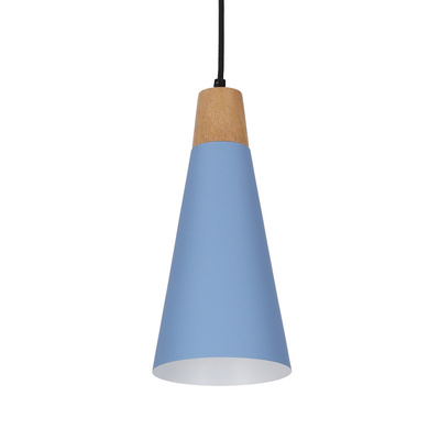 Lampa wisząca Faro niebieska metalowa z drewnem pojedyncza do kuchni E27