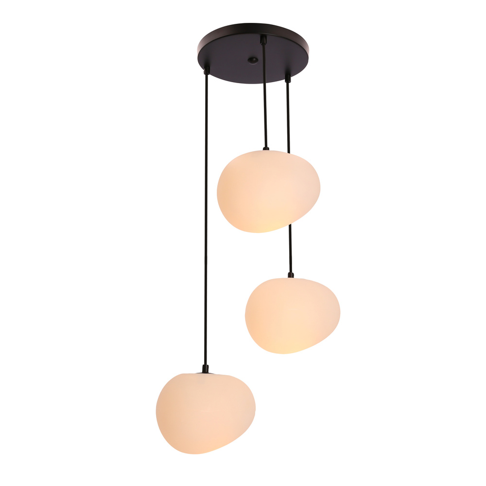 Lampa wisząca STONES w stylu Japandi - okrągła podstawa z akrylowymi kloszami 20 cm w kształcie kamienia - nowoczesne oświetlenie salonu 3x E27