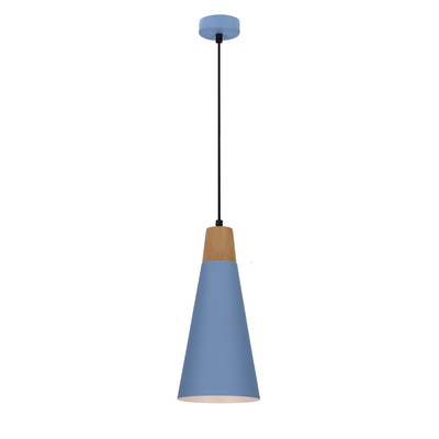 Lampa wisząca Faro niebieska metalowa z drewnem pojedyncza do kuchni E27