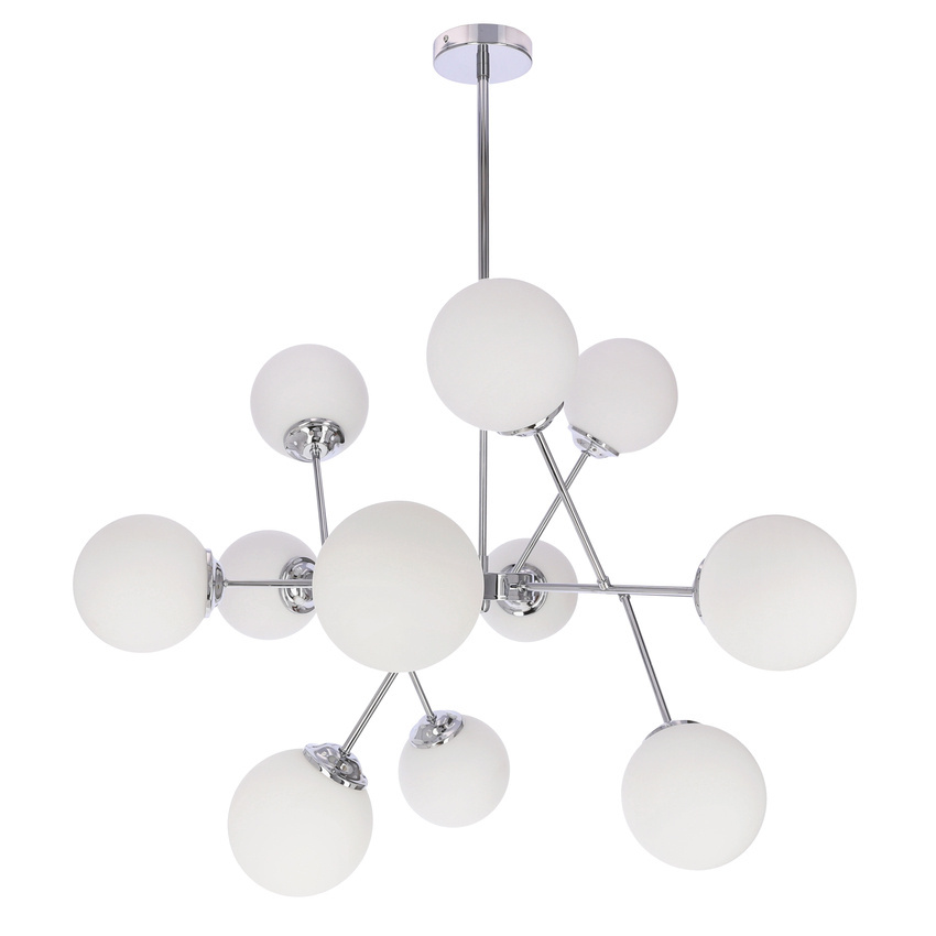 Lampa wisząca Belweder kula do salonu 12-punktowa chromowa z białymi kloszami E14